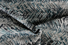 Load image into Gallery viewer, Ocean Blue and Grey Plush Upholstery Fabric