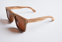 Load image into Gallery viewer, wood sunglasses, zebrawood, bewell sunglasses, engraved sunglasess