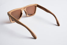 Load image into Gallery viewer, wood sunglasses, zebrawood, bewell sunglasses, engraved sunglasess