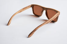 Load image into Gallery viewer, wood sunglasses, zebrawood, bewell sunglasses, engraved sunglasess