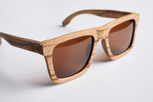 Load image into Gallery viewer, wood sunglasses, zebrawood, bewell sunglasses, engraved sunglasess