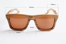 Load image into Gallery viewer, wood sunglasses, zebrawood, bewell sunglasses, engraved sunglasess